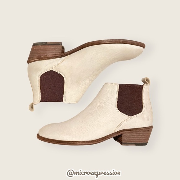 $368 Frye Carson Chelsea Ivory White Real Leather Low Heel Pull On Ankle Boot - Picture 13 of 13